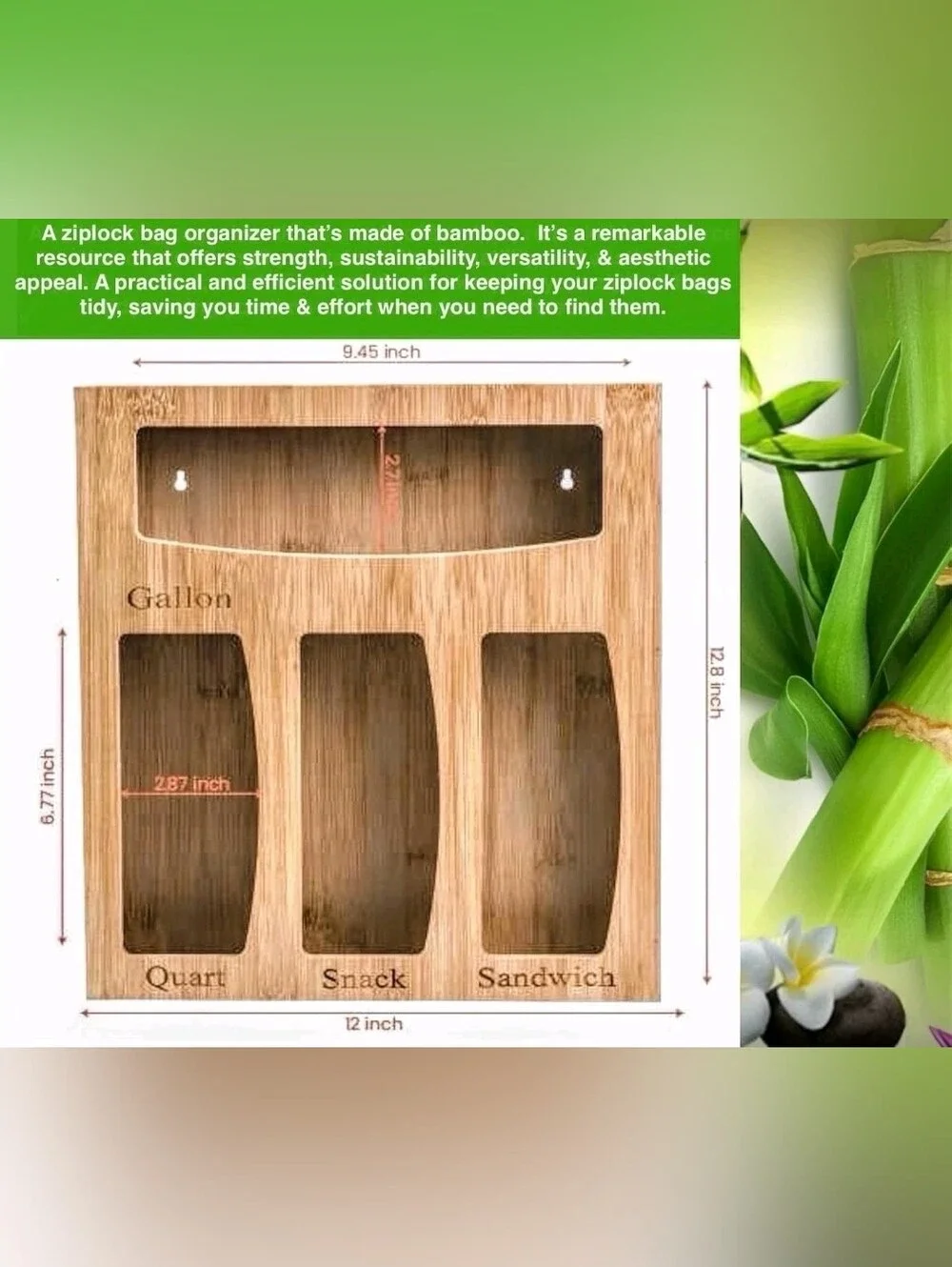 Oasieze Bamboo Plastic Multi Size Ziplock Bag Kitchen Drawer And Wall Organizer